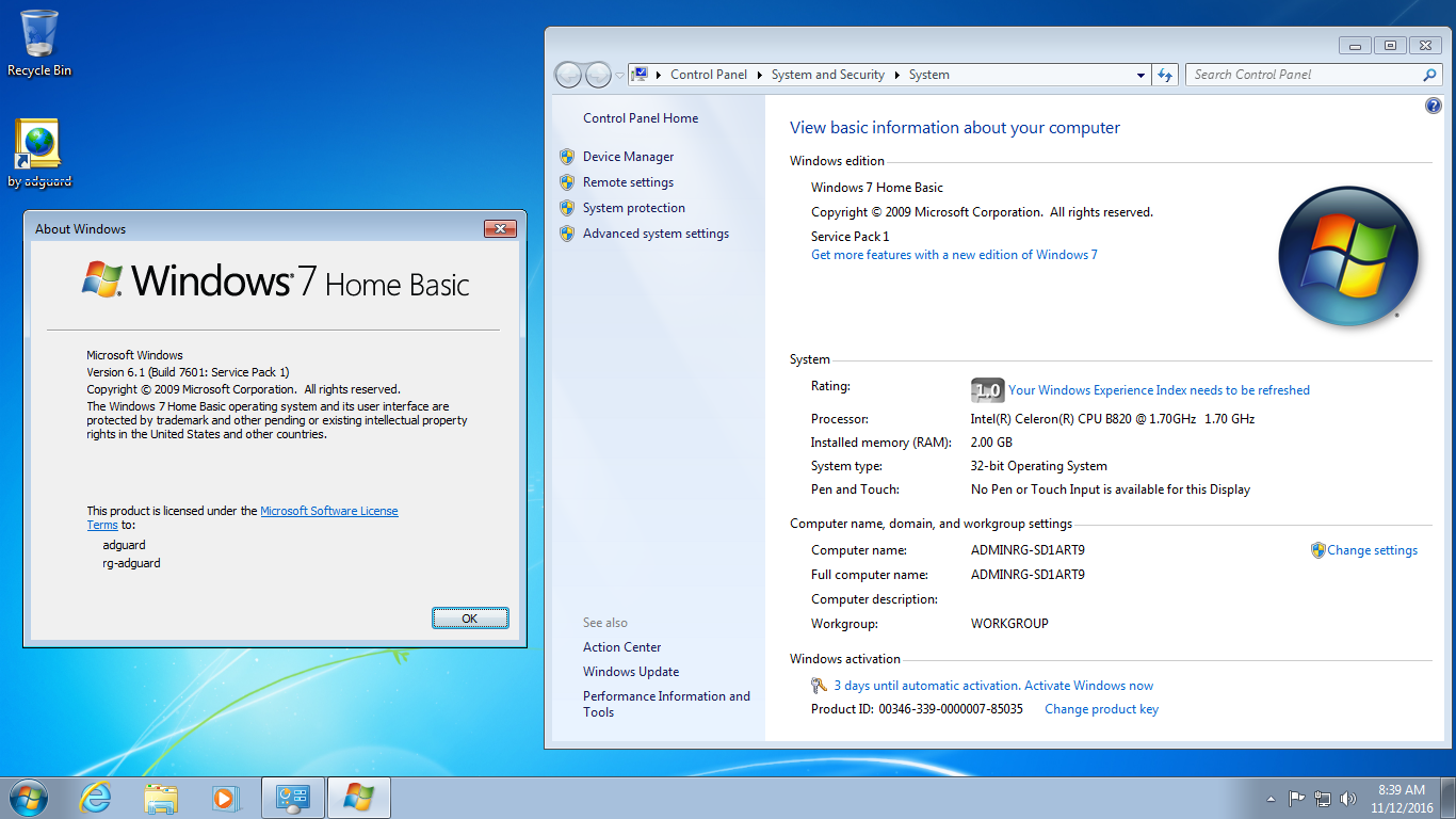 Windows 7 update. Windows Home Basic. Windows 7 sp1 with update [7601.26321]. Workgroup Windows 7.