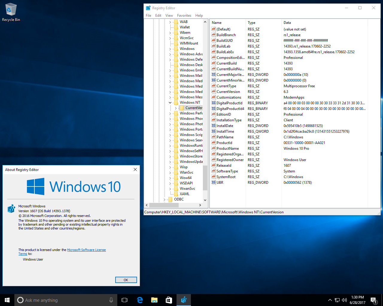 10 версия 1607. Виндовс 1607. Windows 10 Version 1607. Редактор реестра Windows 10 картинки. Windows Perf instance.