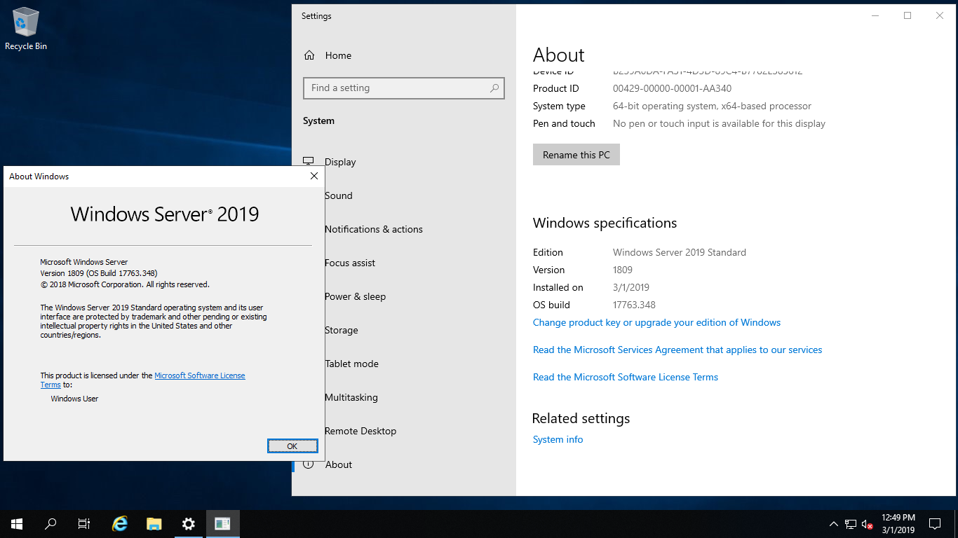 Desktop windows server 2019